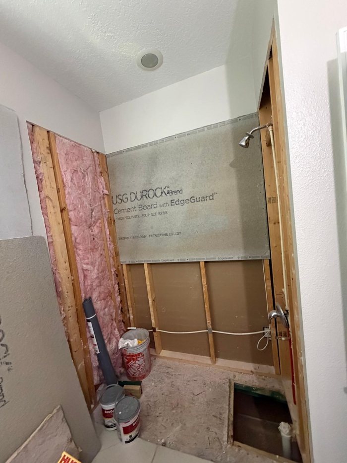 Shower rebuilt to the studs with new cement backer board